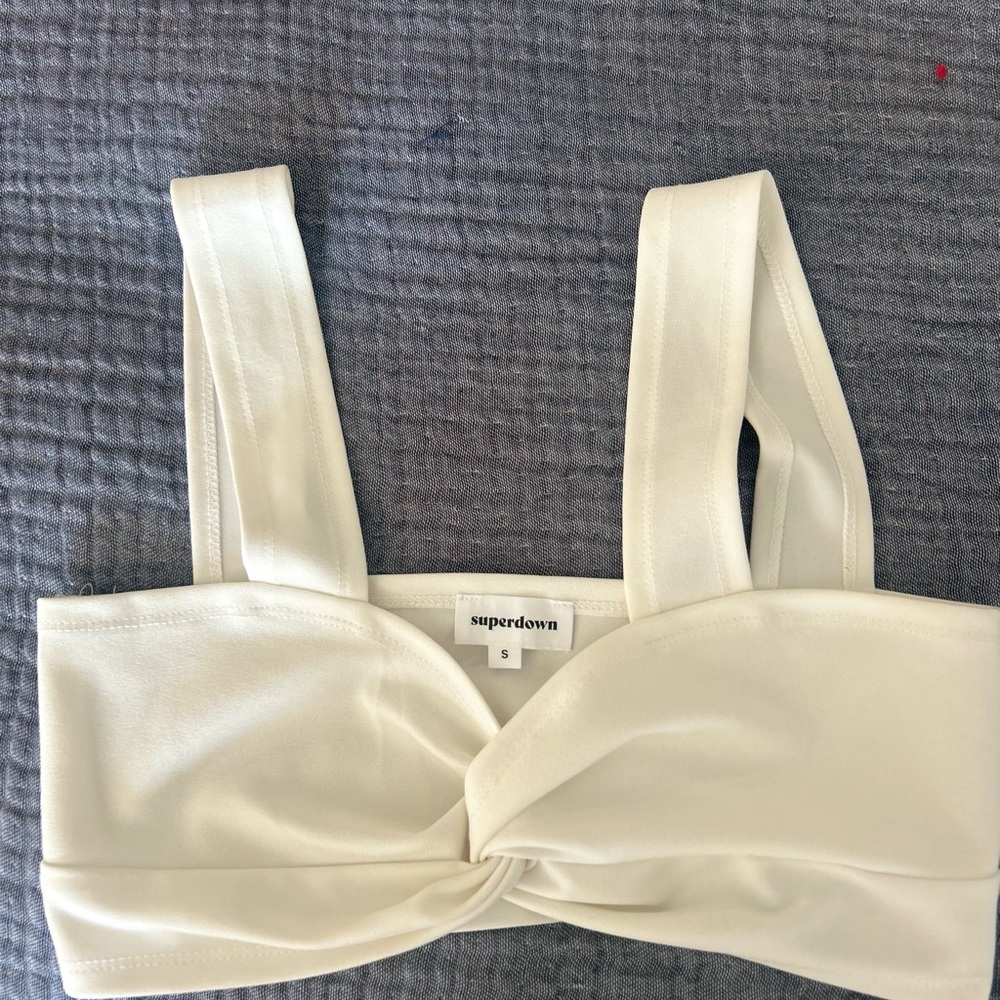 Superdown White Twist Front Crop Top